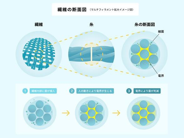村田製作所と帝人フロンティアが 世界で初めて電気の力で抗菌性能を発揮する繊維を開発 ~電気を発する植物由来の繊維で、環境をより良くする合弁会社を設立~ - 本文画像